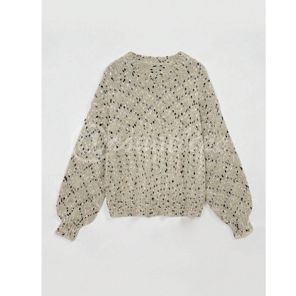 Knit Khaki Tan Pullover Sweater Glitter Gold, White and Black Threading Details - Picture 5 of 7